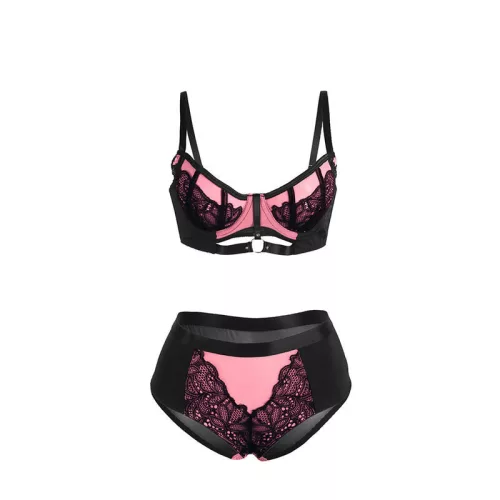 SUBBLIME – pink patent bőr melltartó szett elegáns hálós betéttel