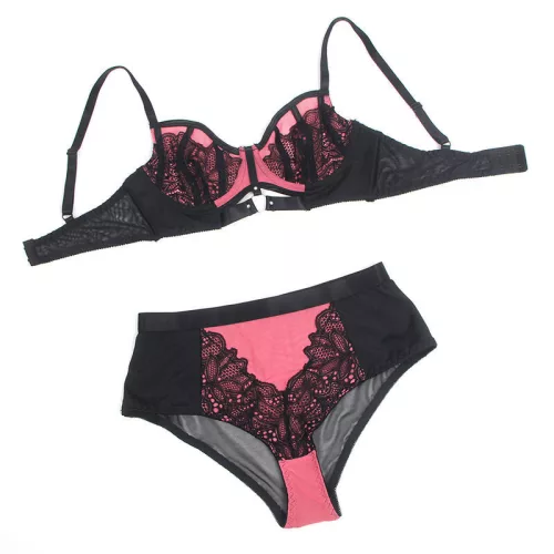 SUBBLIME – pink patent bőr melltartó szett elegáns hálós betéttel