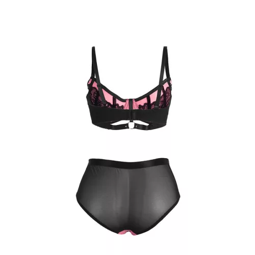SUBBLIME – pink patent bőr melltartó szett elegáns hálós betéttel