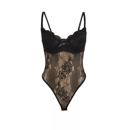 SUBBLIME – fekete csipkés bodysuit alsó záródással L/XL