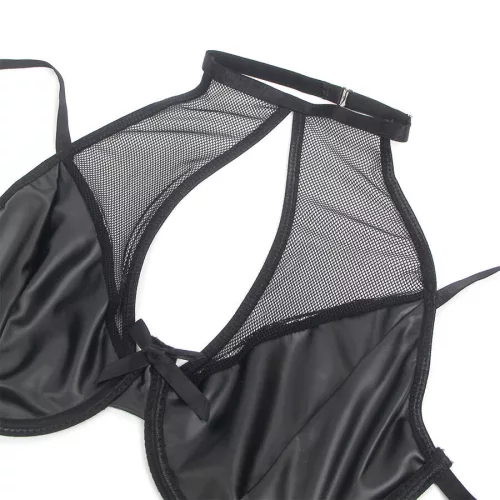 SUBBLIME – bőr melltartó és szoknya szett fekete L/XL