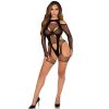 LEG AVENUE - hálós bodystocking harisnyamerítővel, fekete