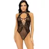 LEG AVENUE - netezett és csipkés kulcslyuk bodysuit