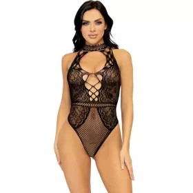 LEG AVENUE - netezett és csipkés kulcslyuk bodysuit