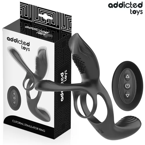 Addicted Toys Péniszgyűrű Kettős stimuláció, 10 rezgésmód, USB tölthető, vízálló, 17 cm fekete