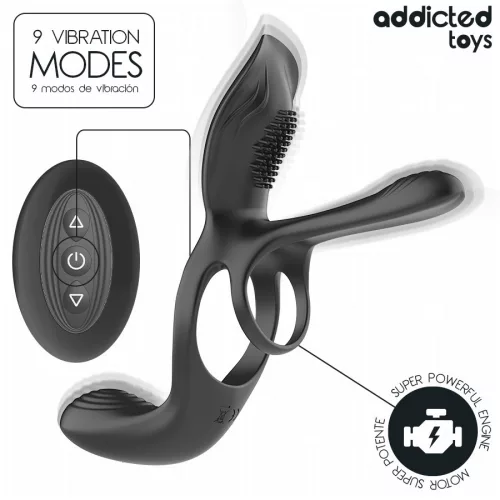 Addicted Toys Péniszgyűrű Kettős stimuláció, 10 rezgésmód, USB tölthető, vízálló, 17 cm fekete