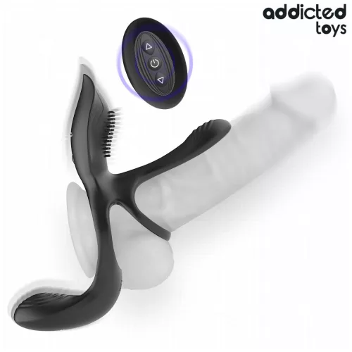 Addicted Toys Péniszgyűrű Kettős stimuláció, 10 rezgésmód, USB tölthető, vízálló, 17 cm fekete