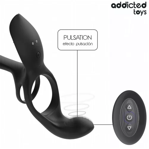 Addicted Toys Péniszgyűrű Kettős stimuláció, 10 rezgésmód, USB tölthető, vízálló, 17 cm fekete