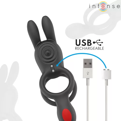 Intense Vibrációs péniszgyűrű Dupla stimuláció, távirányítós, 9 mód vízálló fekete