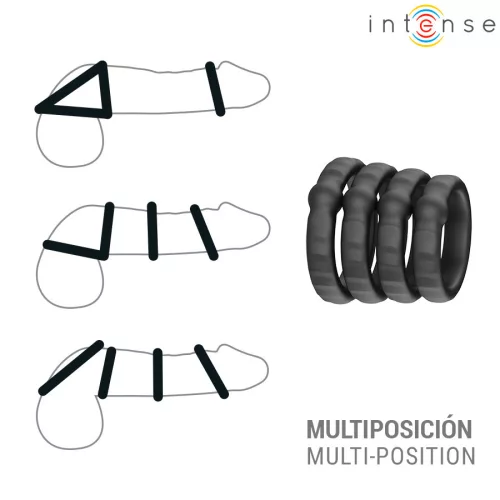 Intense péniszgyűrű szett 4 darabos rugalmas, kényelmes 2,7-3,9 cm átmérő fekete