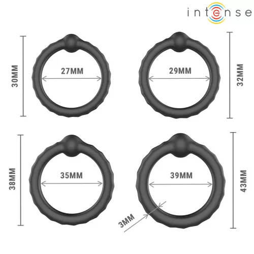 Intense péniszgyűrű szett 4 darabos rugalmas, kényelmes 2,7-3,9 cm átmérő fekete