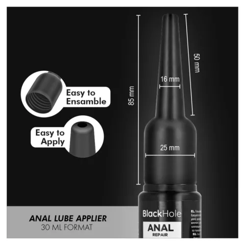 Black Hole Anál síkosító applikátor precíz, ergonómikus 30 ml S méret fekete