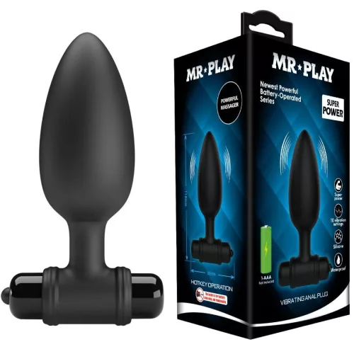 Mr Play Anál plug Rezgő, 10 mód USB-töltés Fekete