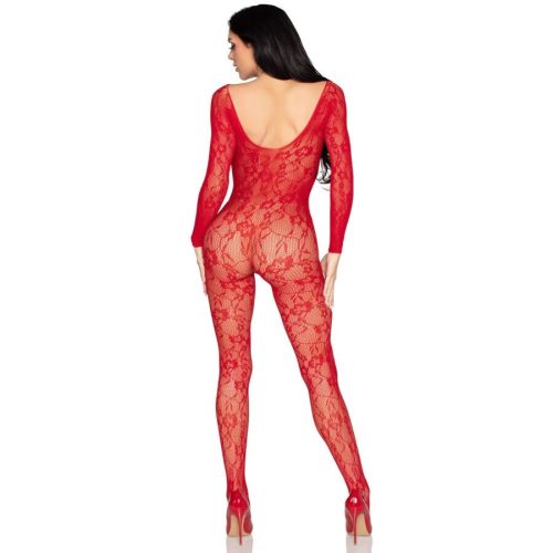 LEG AVENUE - csipkés fehérnemű bodystocking vörös színben