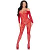 LEG AVENUE - csipkés fehérnemű bodystocking vörös színben