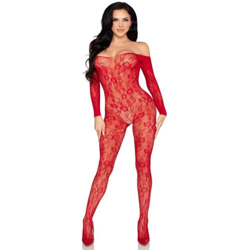 LEG AVENUE - csipkés fehérnemű bodystocking vörös színben