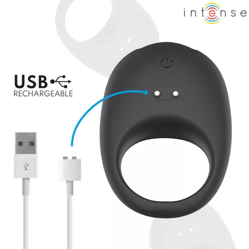Intense péniszgyűrű rezgő, csiklóstimuláló 3 cm fekete USB-töltés