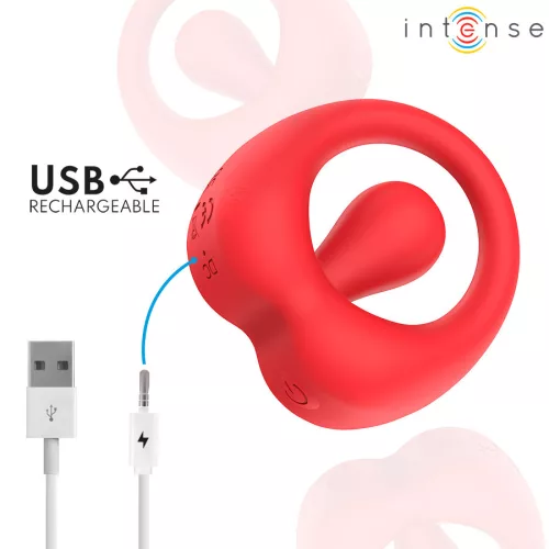 Intense Péniszgyűrű Rezgő, Csiklóstimuláló, USB töltésű Piros