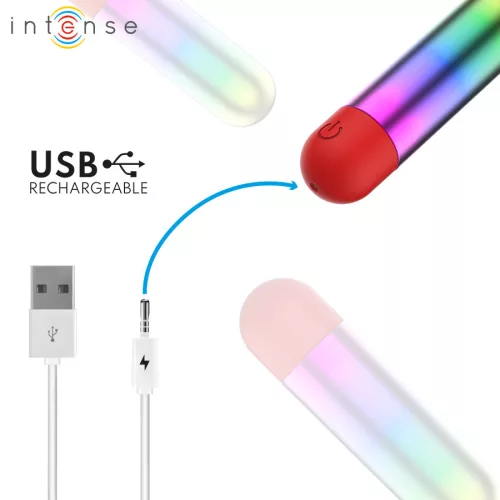 Intense Vibrátor Rezgő 10 mód USB-töltés Vízálló 7 cm Szivárvány színű