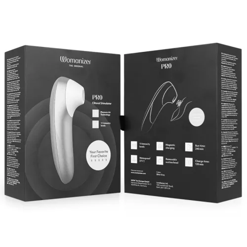 Womanizer Pro Vibrátor Klitorisz stimuláló 11 fokozat Vízálló Ezüstszürke