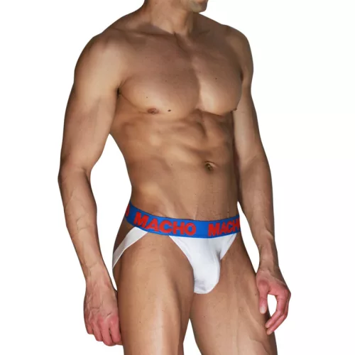 Macho férfi jockstrap anatómiai kialakítás dupla támasz L fehér-kék