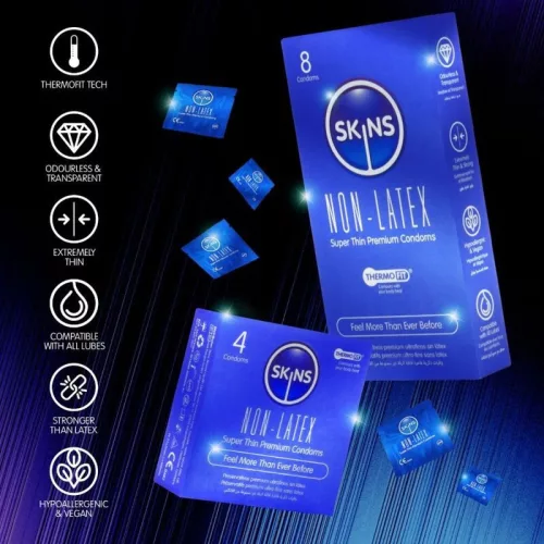 Skins Óvszer Latexmentes Ultra Vékony 8 darab 57 mm átmérő átlátszó