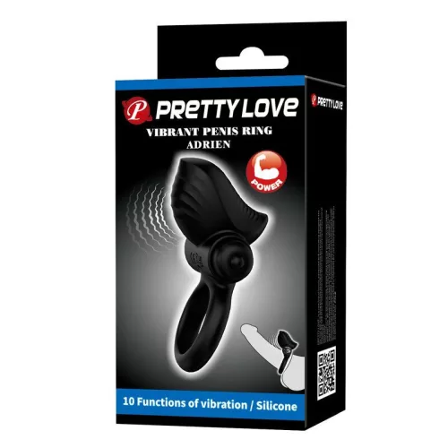 Pretty Love Adrien vibrációs péniszgyűrű - fekete, 10 mód