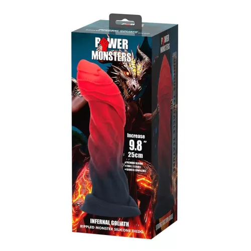 Power Monsters Dildó Szívófejes, Spirálos Textúrával 25 cm Piros-fekete