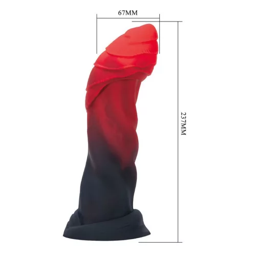 Power Monsters Dildó Szívófejes, Spirálos Textúrával 25 cm Piros-fekete