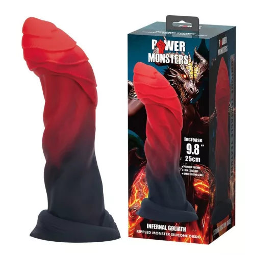 Power Monsters Dildó Szívófejes, Spirálos Textúrával 25 cm Piros-fekete