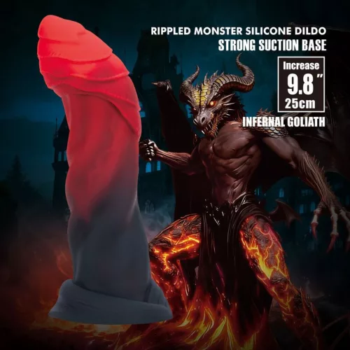 Power Monsters Dildó Szívófejes, Spirálos Textúrával 25 cm Piros-fekete