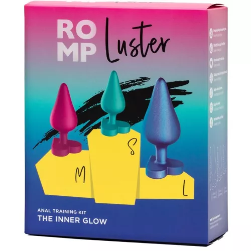 Romp Anál plug szett 3 méret szív alakú talp szilikon vízálló S-M-L fekete