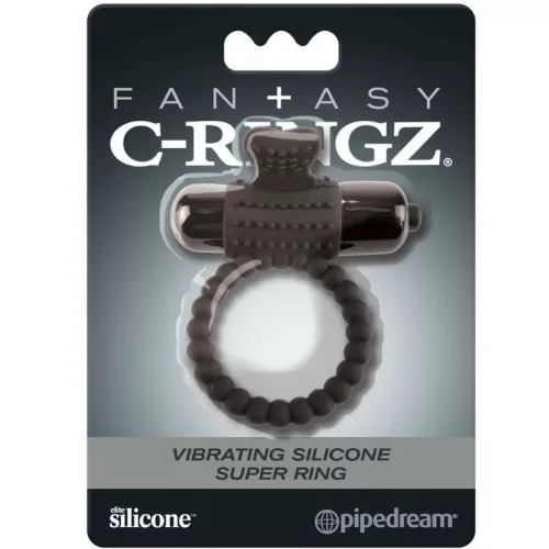 FANTASY C-RINGZ – fekete szilikon vibráló gesztenye gyűrű