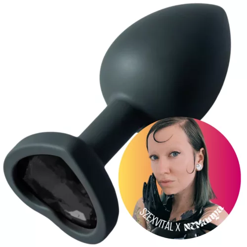 NEManya Obsession - fekete szilikon anál dugó fekete szívkővel