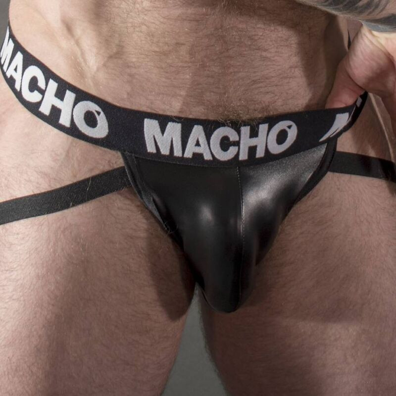 Macho MX25NC – prémium fekete bőr jockstrap
