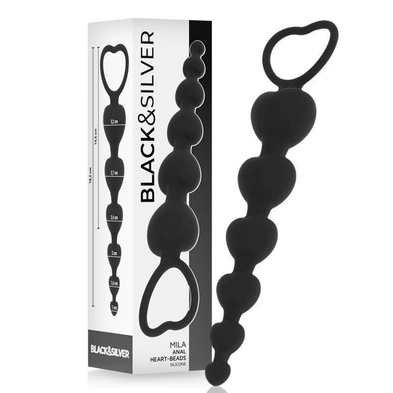 BLACK&SILVER - érzéki anális lánc szív formával 18 cm