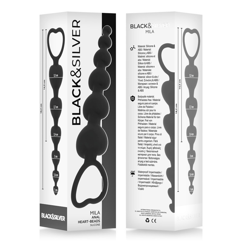 BLACK&SILVER - érzéki anális lánc szív formával 18 cm