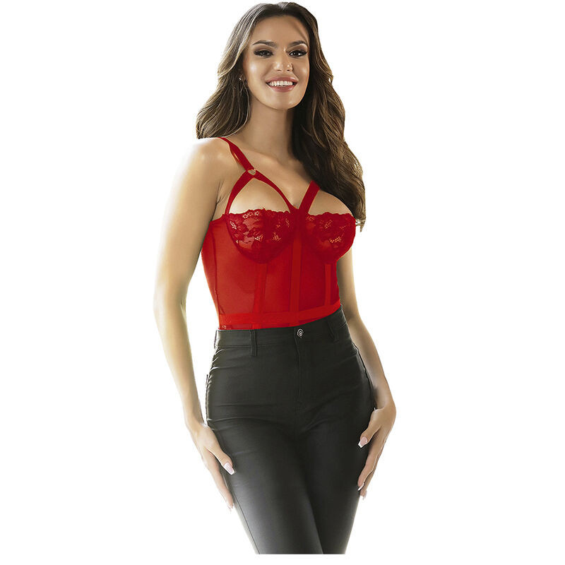 SUBBLIME - Elegáns piros teddy harisnyatartóval L/XL