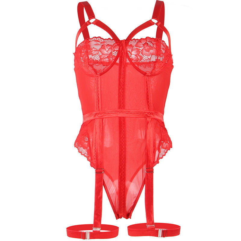 SUBBLIME - Elegáns piros teddy harisnyatartóval L/XL