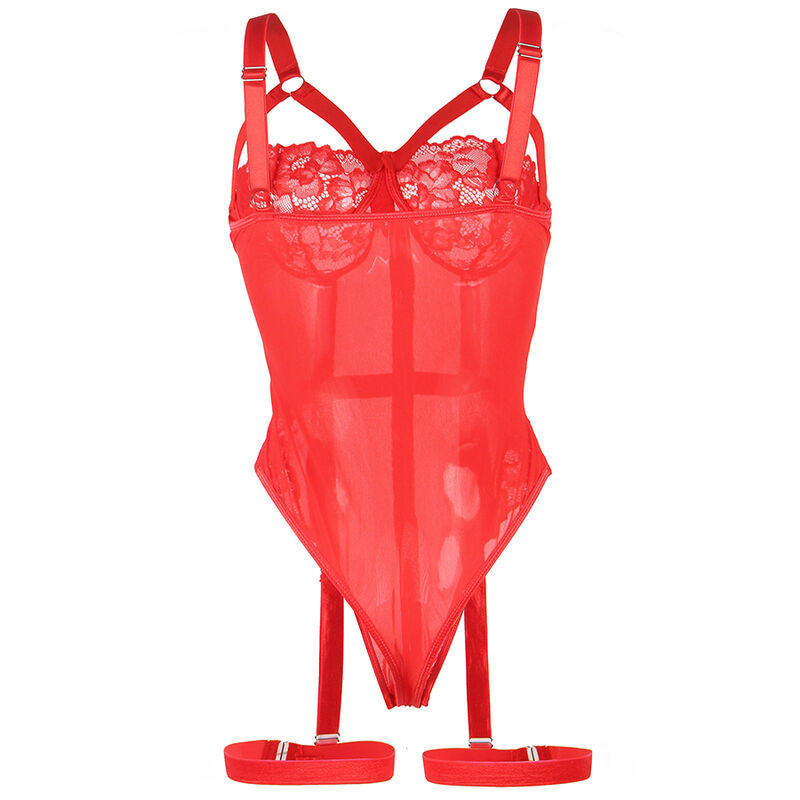 SUBBLIME - Elegáns piros teddy harisnyatartóval L/XL