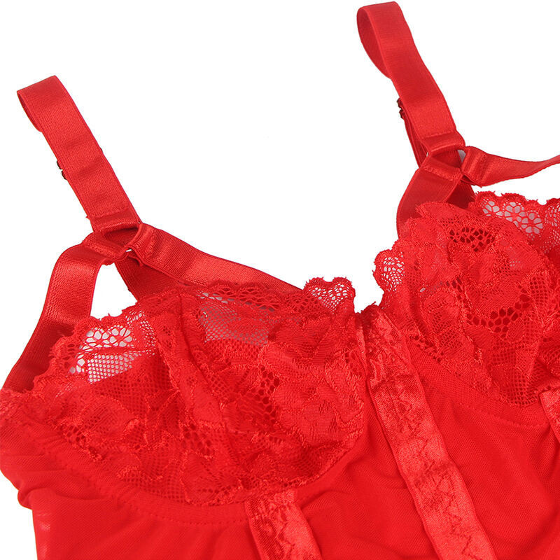 SUBBLIME - Elegáns piros teddy harisnyatartóval L/XL