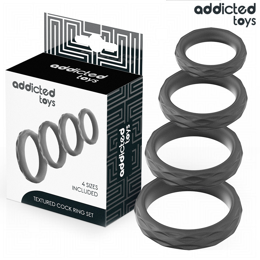 ADDICTED TOYS – textúrázott péniszgyűrű szett 4 méretben